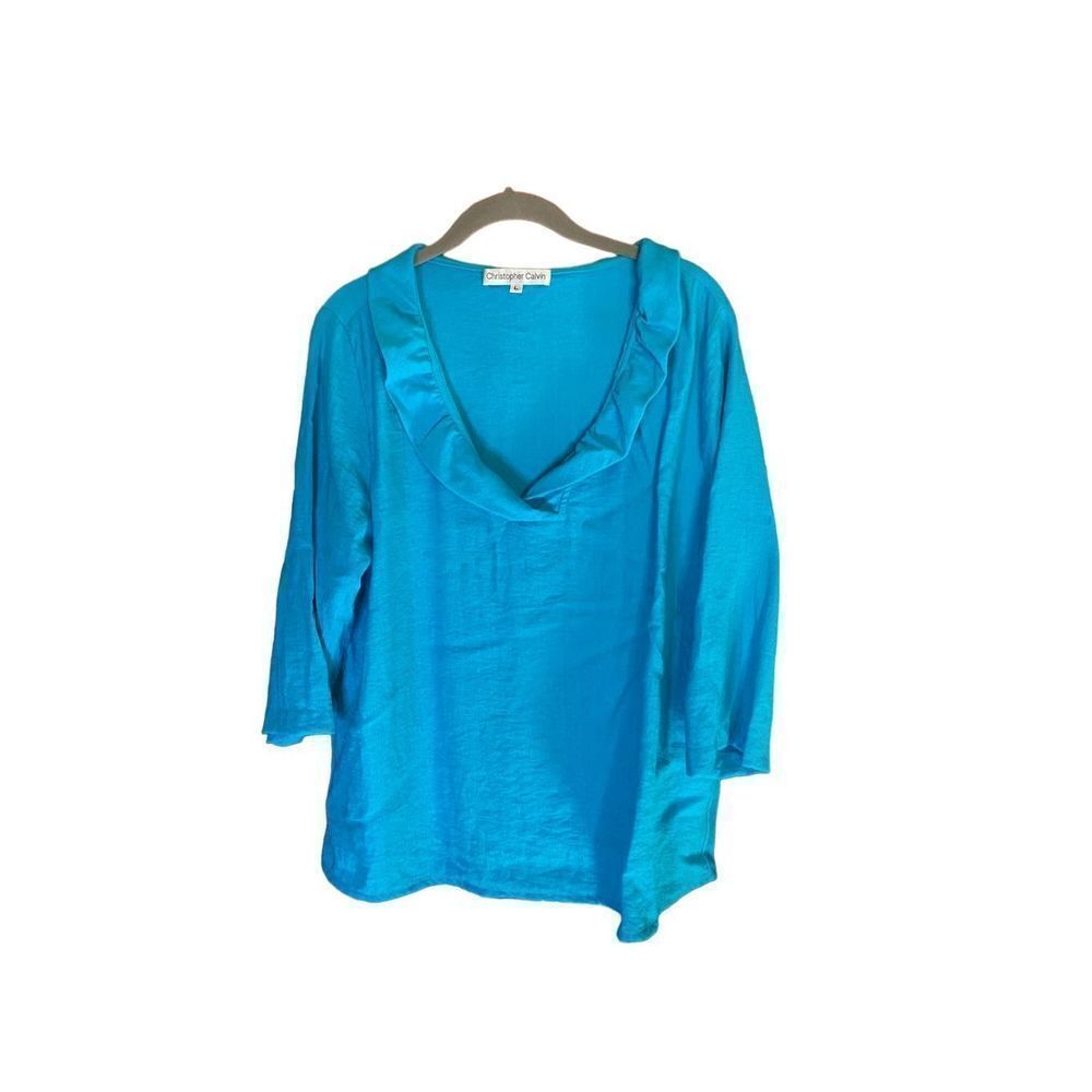 Christopher Calvin women’s turquoise blue 3/4 sleeve blouse size large